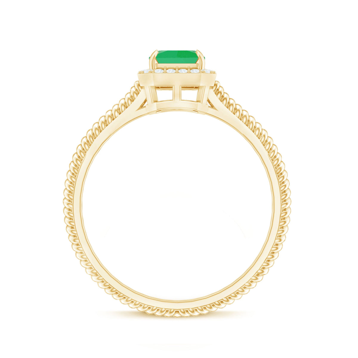 Natural 1.2 carat emerald engagement ring with diamond halo from Rosec Jewels, featuring a vibrant green emerald centerpiece.
