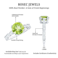 Real 2 Carat Peridot Solitaire Engagement Ring with Diamond Side Stones