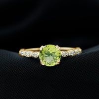 Real 2 Carat Peridot Solitaire Engagement Ring with Diamond Side Stones