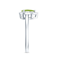 Real 1 Carat Peridot Teardrop Engagement Ring with Diamond Halo