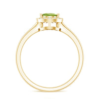 Real 1 Carat Peridot Teardrop Engagement Ring with Diamond Halo
