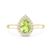 Real 1 Carat Peridot Teardrop Engagement Ring with Diamond Halo