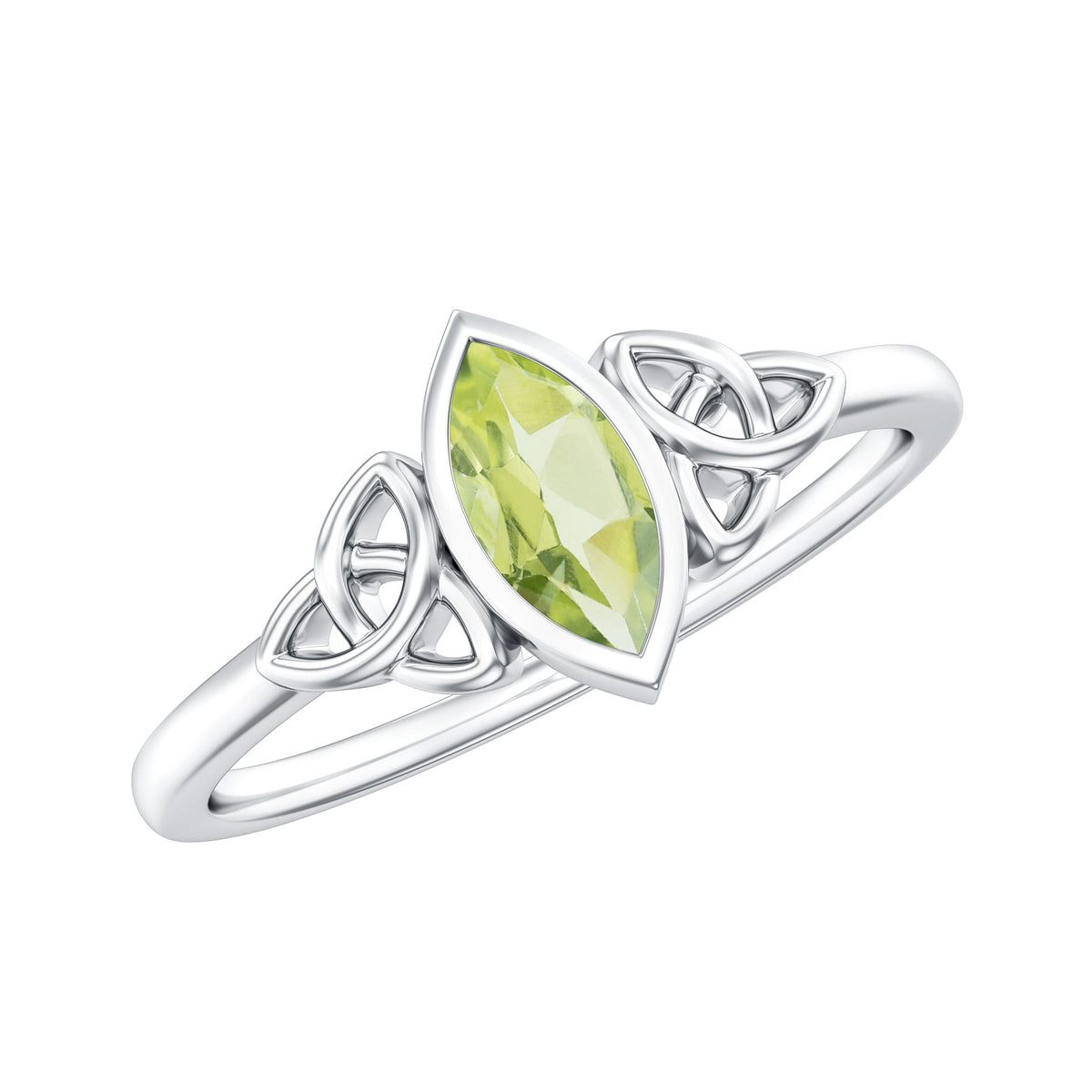 Natural 0.7 Carat Marquise Peridot Promise Ring with Celtic Knot