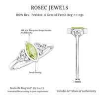 Natural 0.7 Carat Marquise Peridot Promise Ring with Celtic Knot