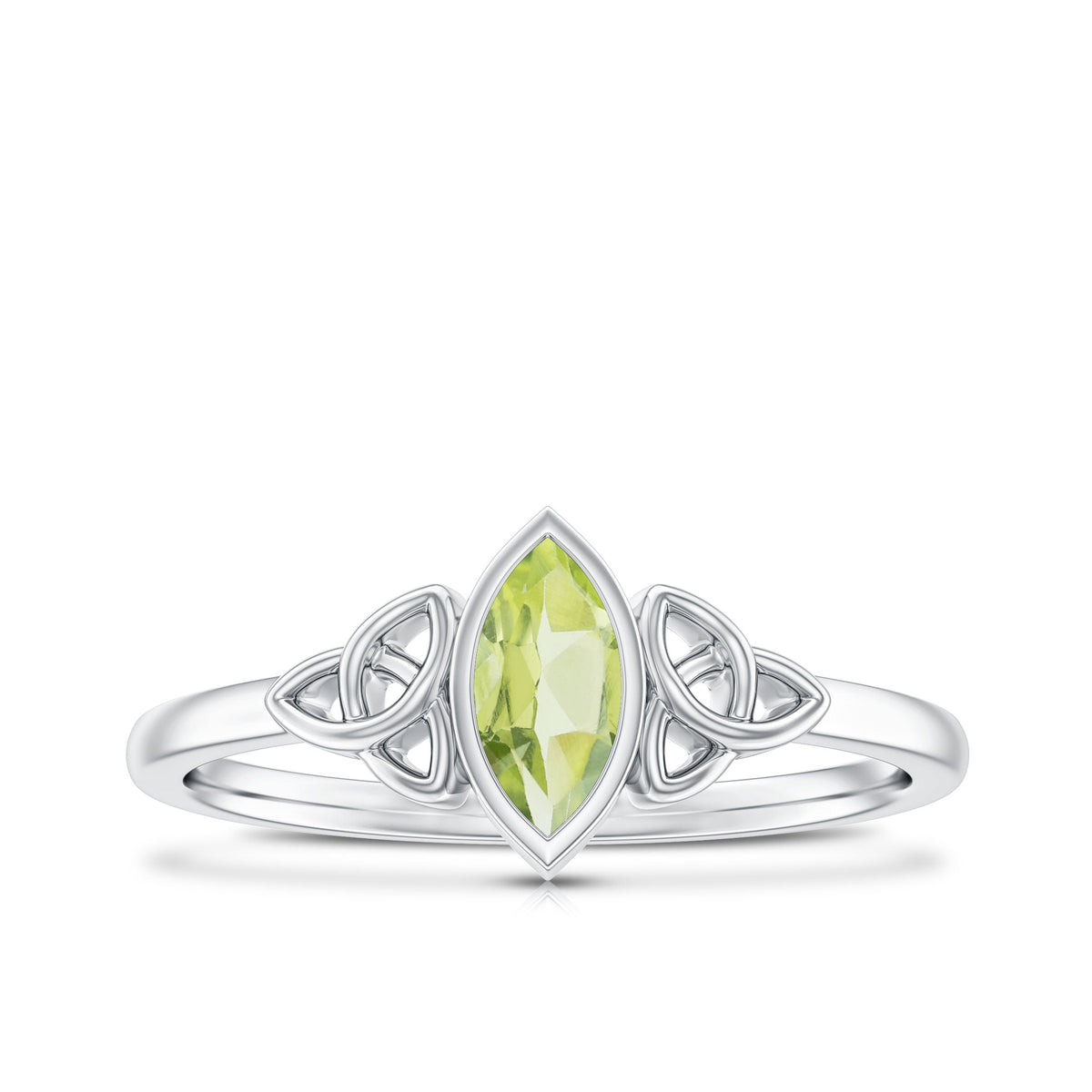 Natural 0.7 Carat Marquise Peridot Promise Ring with Celtic Knot