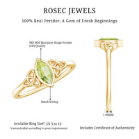 Natural 0.7 Carat Marquise Peridot Promise Ring with Celtic Knot