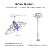 Natural Bezel Set Marquise Tanzanite Promise Ring with Celtic Knot