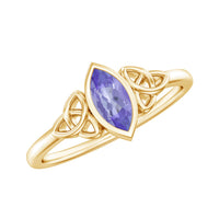 Natural Bezel Set Marquise Tanzanite Promise Ring with Celtic Knot