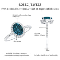Oval 6X8MM London Blue Topaz Halo Engagement Ring