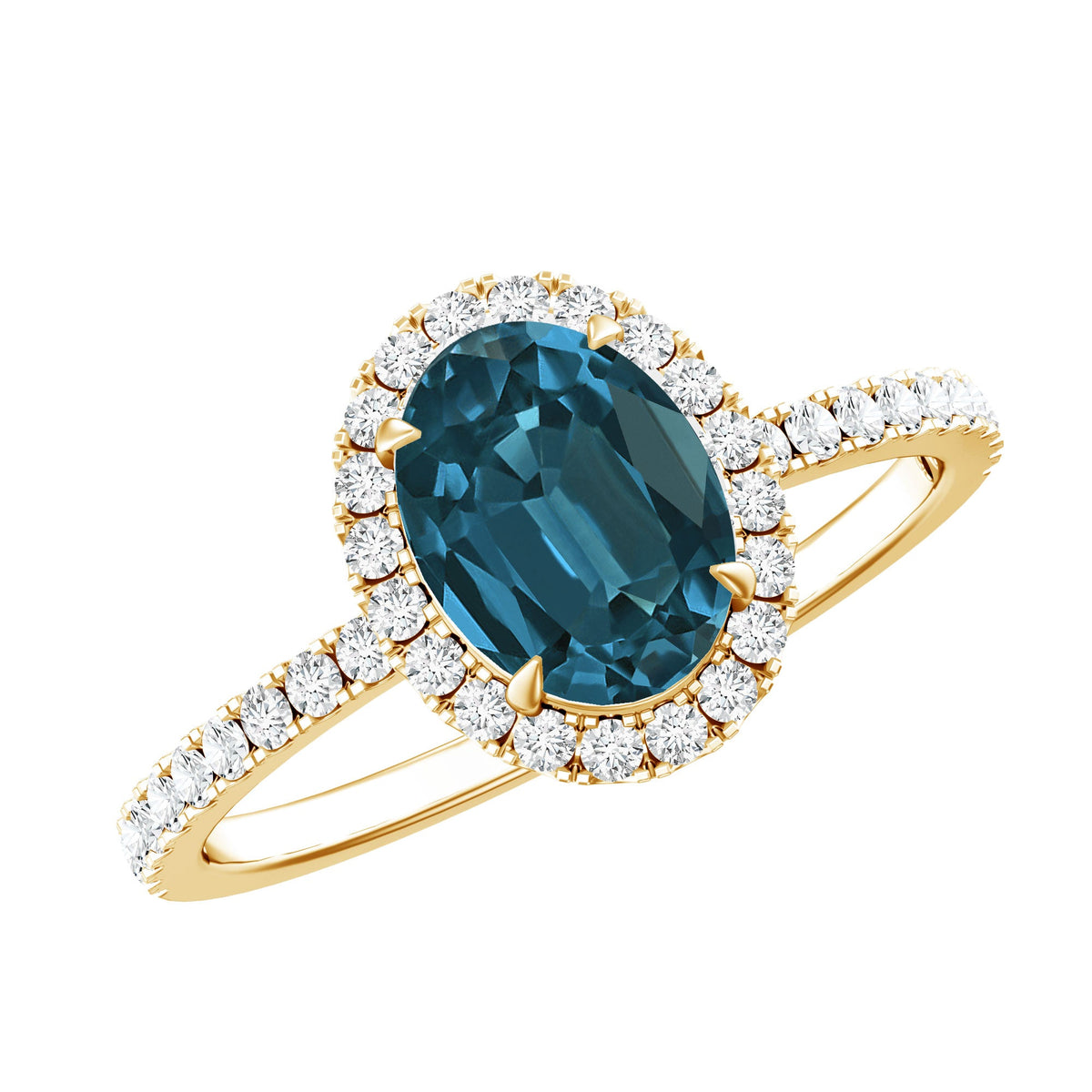 Oval 6X8MM London Blue Topaz Halo Engagement Ring