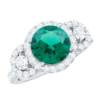 Certified 2 Carat Lab Grown Emerald Vintage Looking Engagement Ring with Moissanite
