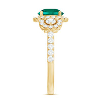 Certified 2 Carat Lab Grown Emerald Vintage Looking Engagement Ring with Moissanite
