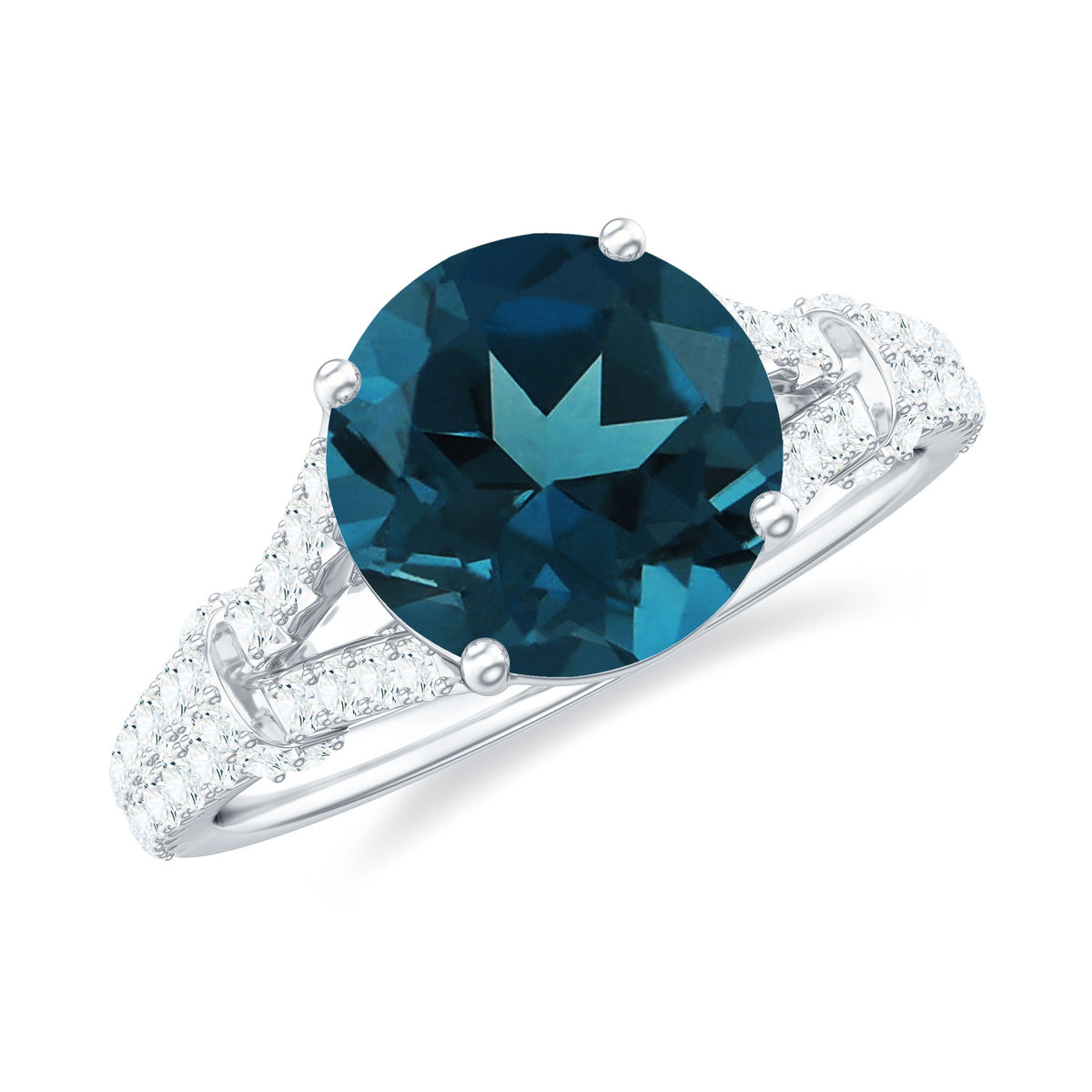 Natural London Blue Topaz Split Shank Engagement Ring