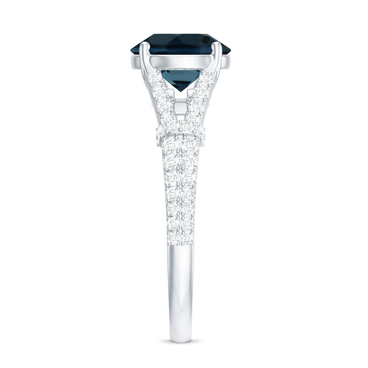 Natural London Blue Topaz Split Shank Engagement Ring