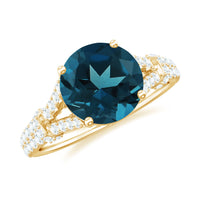 Natural London Blue Topaz Split Shank Engagement Ring