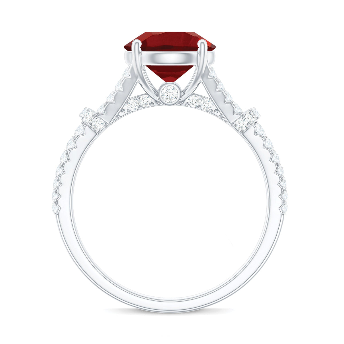Lab Created Ruby and Diamond Split Shank Engagement Ring