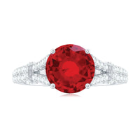 Lab Created Ruby and Diamond Split Shank Engagement Ring