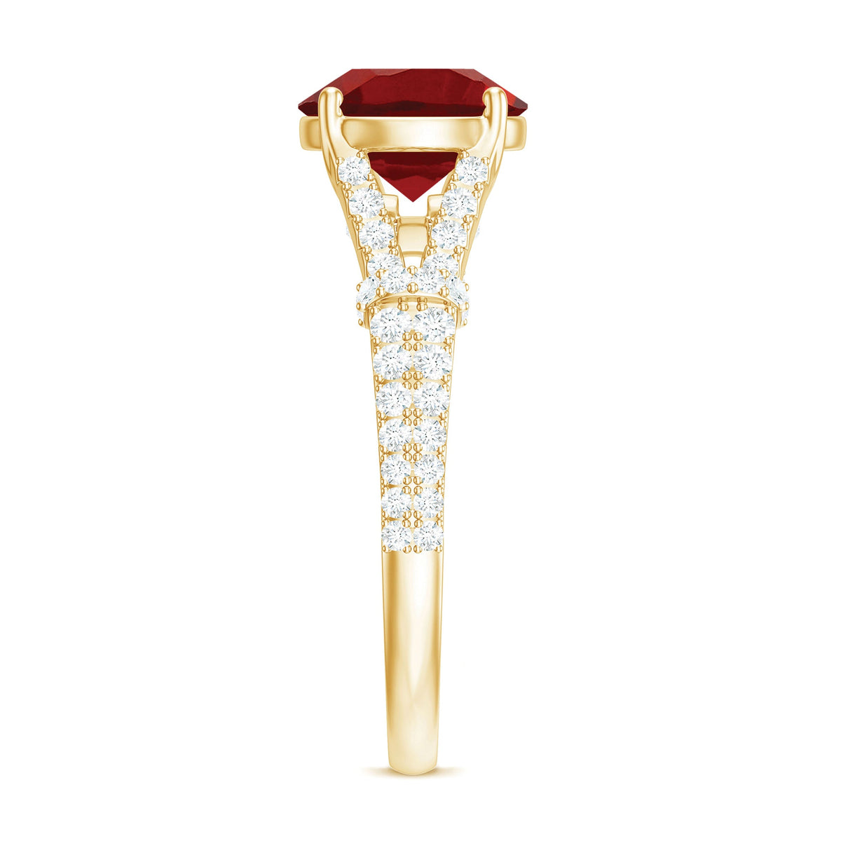 Lab Created Ruby and Diamond Split Shank Engagement Ring