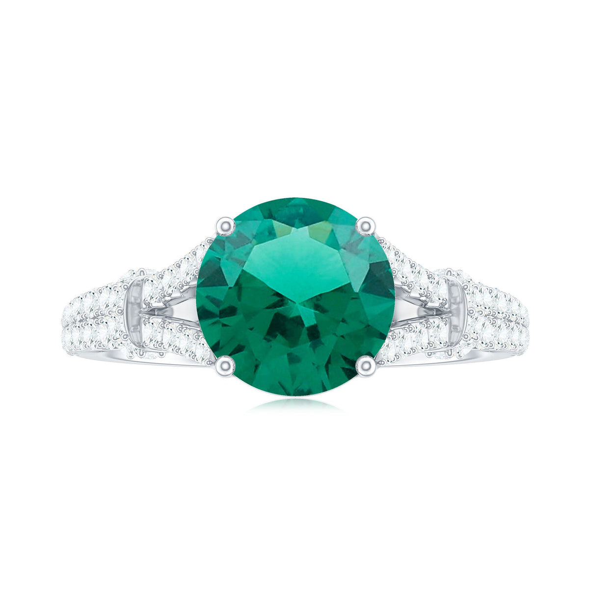 Classic Lab Grown Emerald Diamond Engagement Ring with Split Shank