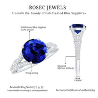 Certified 2.7 Carat Lab Grown Blue Sapphire Engagement Ring with Diamond Split Shank
