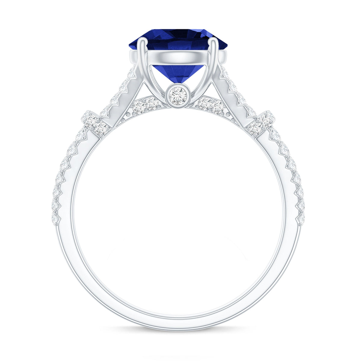 Certified 2.7 Carat Lab Grown Blue Sapphire Engagement Ring with Diamond Split Shank
