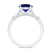 Certified 2.7 Carat Lab Grown Blue Sapphire Engagement Ring with Diamond Split Shank