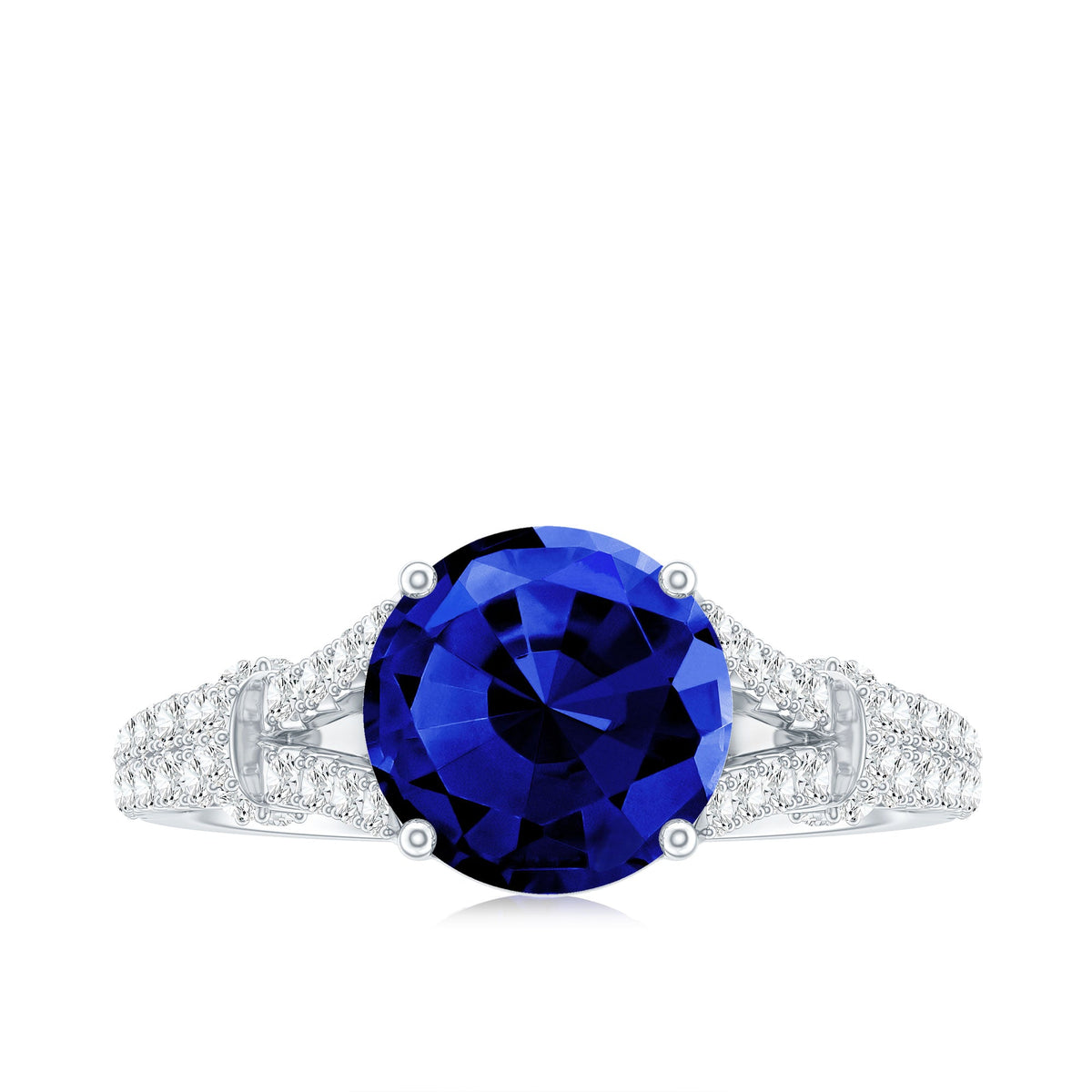 Certified 2.7 Carat Lab Grown Blue Sapphire Engagement Ring with Diamond Split Shank