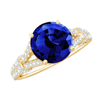 Certified 2.7 Carat Lab Grown Blue Sapphire Engagement Ring with Diamond Split Shank