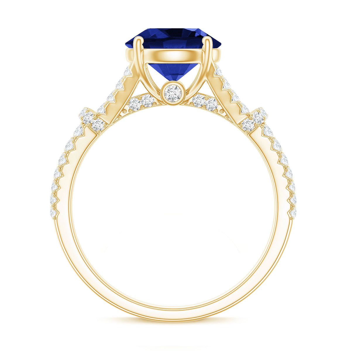 Certified 2.7 Carat Lab Grown Blue Sapphire Engagement Ring with Diamond Split Shank