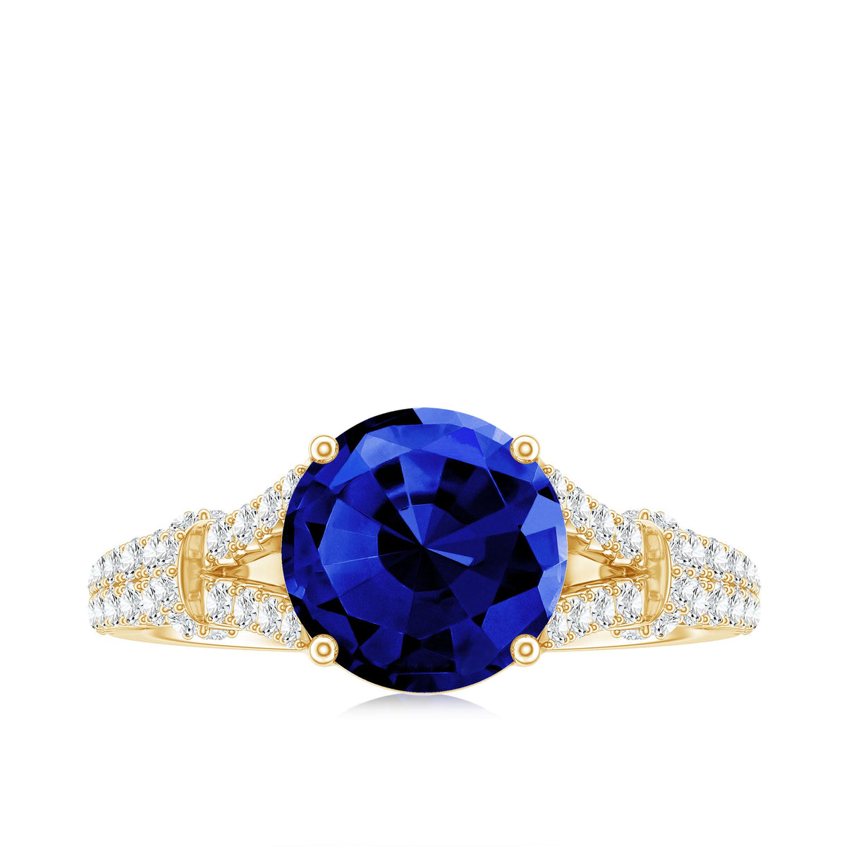Certified 2.7 Carat Lab Grown Blue Sapphire Engagement Ring with Diamond Split Shank