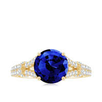 Certified 2.7 Carat Lab Grown Blue Sapphire Engagement Ring with Diamond Split Shank