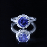 2.7 Carat Round Lab Created Blue Sapphire Classic Engagement Ring with Diamond Halo