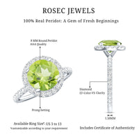 2 Carat Round Peridot Engagement Ring with Diamond Halo