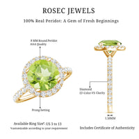 2 Carat Round Peridot Engagement Ring with Diamond Halo