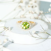 2 Carat Round Peridot Engagement Ring with Diamond Halo