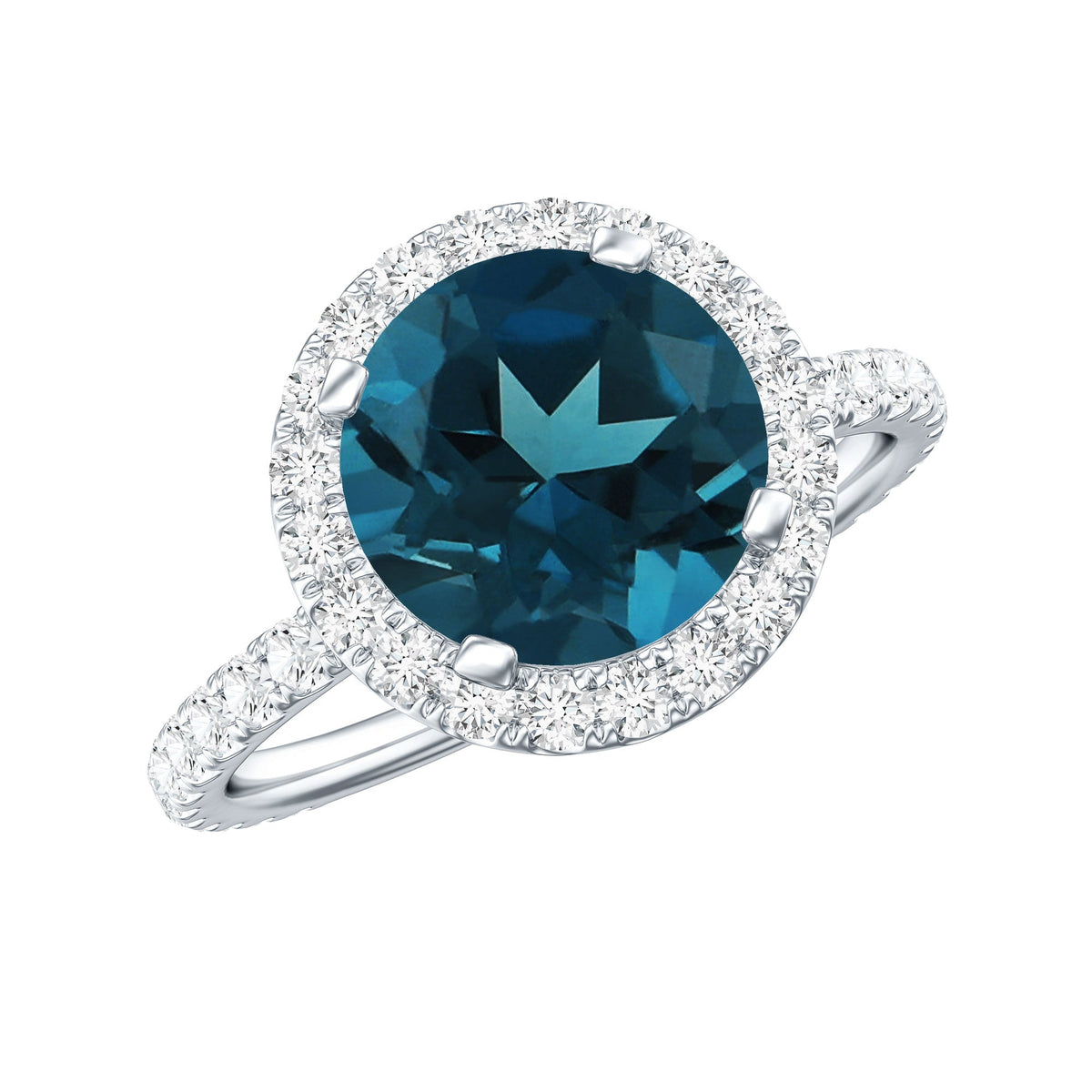 8MM London Blue Topaz Classic Engagement Ring with Diamond