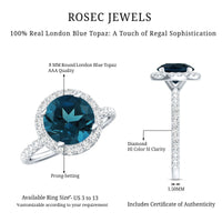 8MM London Blue Topaz Classic Engagement Ring with Diamond