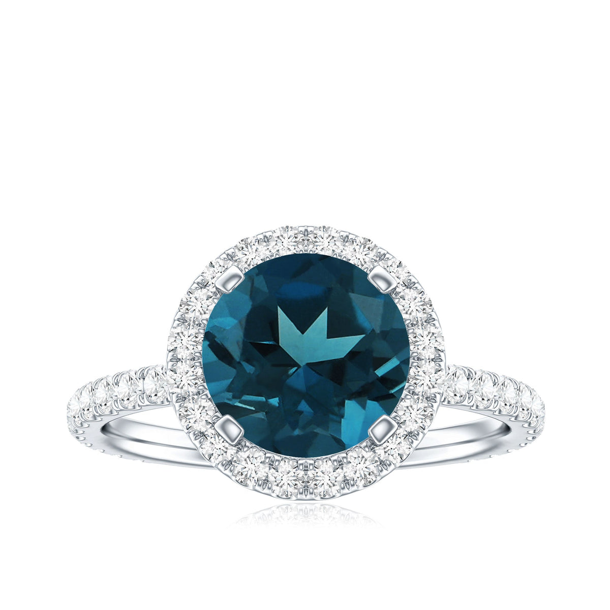 8MM London Blue Topaz Classic Engagement Ring with Diamond