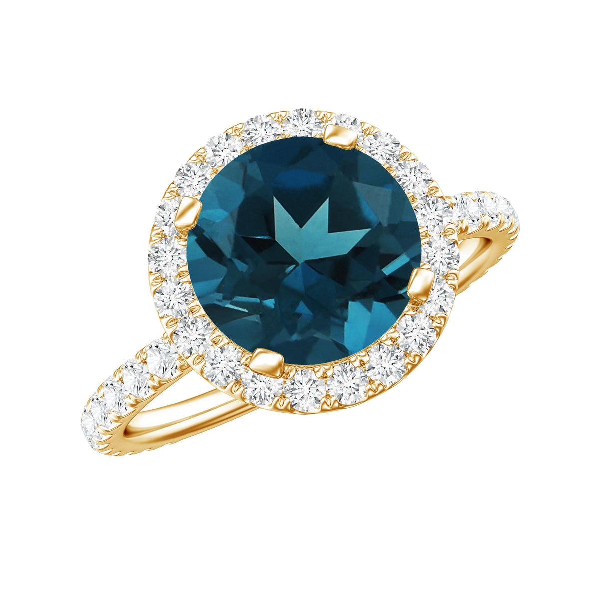 8MM London Blue Topaz Classic Engagement Ring with Diamond