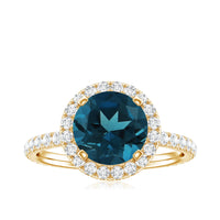 8MM London Blue Topaz Classic Engagement Ring with Diamond