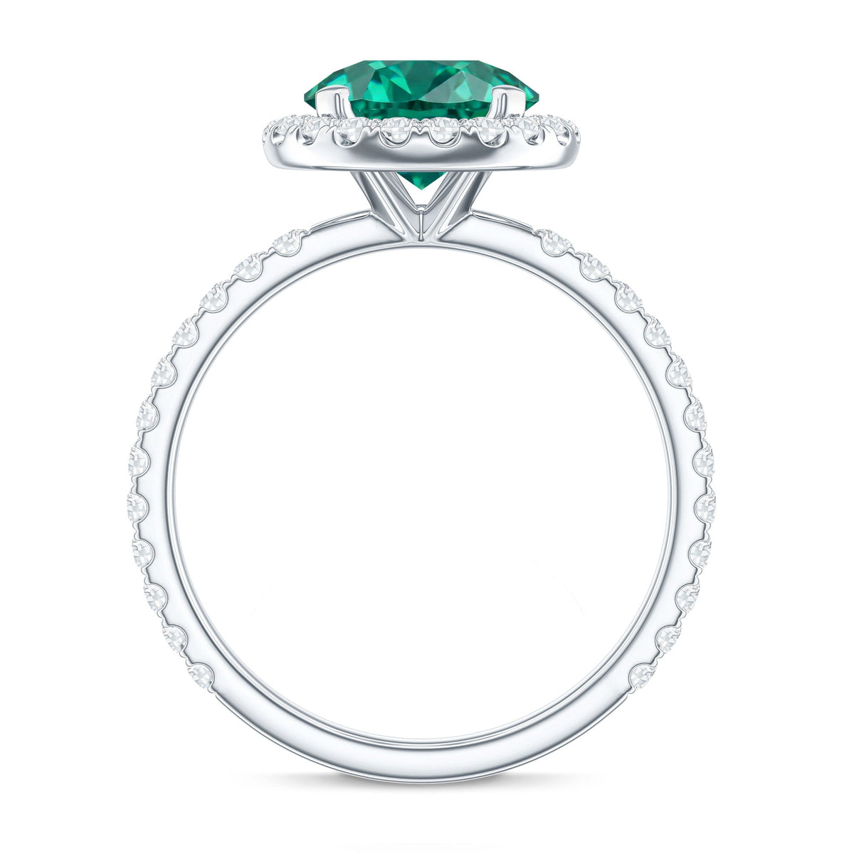 Certified 8 mm Lab Grown Emerald Classic Engagement Ring with Halo