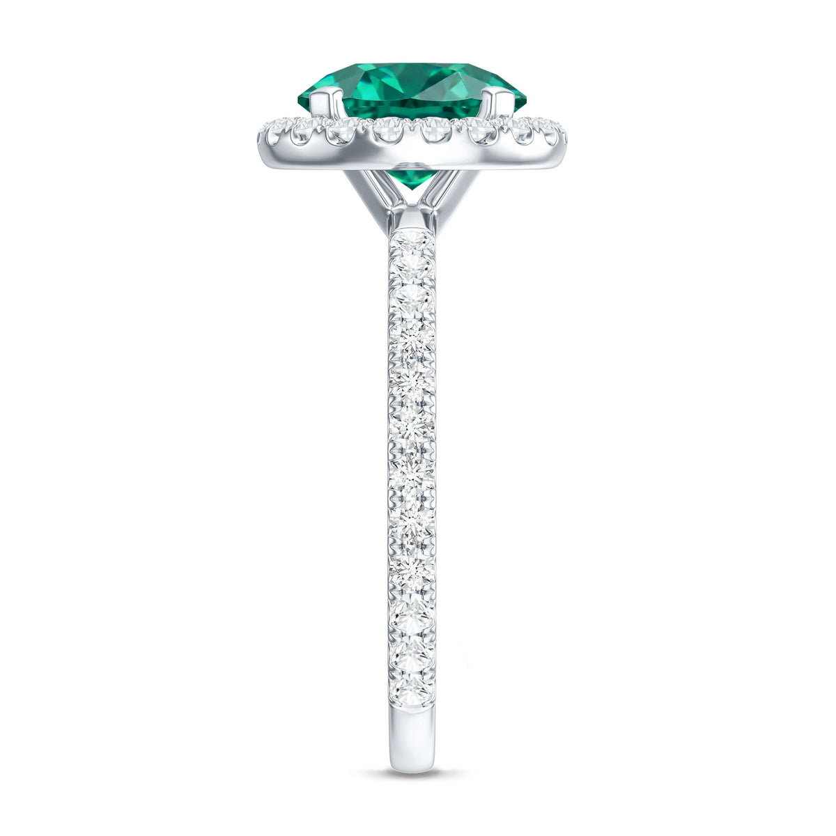 Certified 8 mm Lab Grown Emerald Classic Engagement Ring with Halo