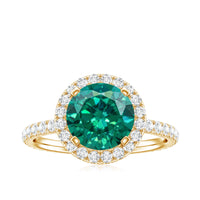 Certified 8 mm Lab Grown Emerald Classic Engagement Ring with Halo