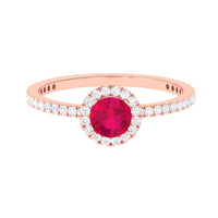 Minimal 0.6 Carat Ruby Engagement Ring with Diamond Halo