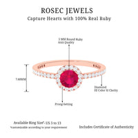 Minimal 0.6 Carat Ruby Engagement Ring with Diamond Halo