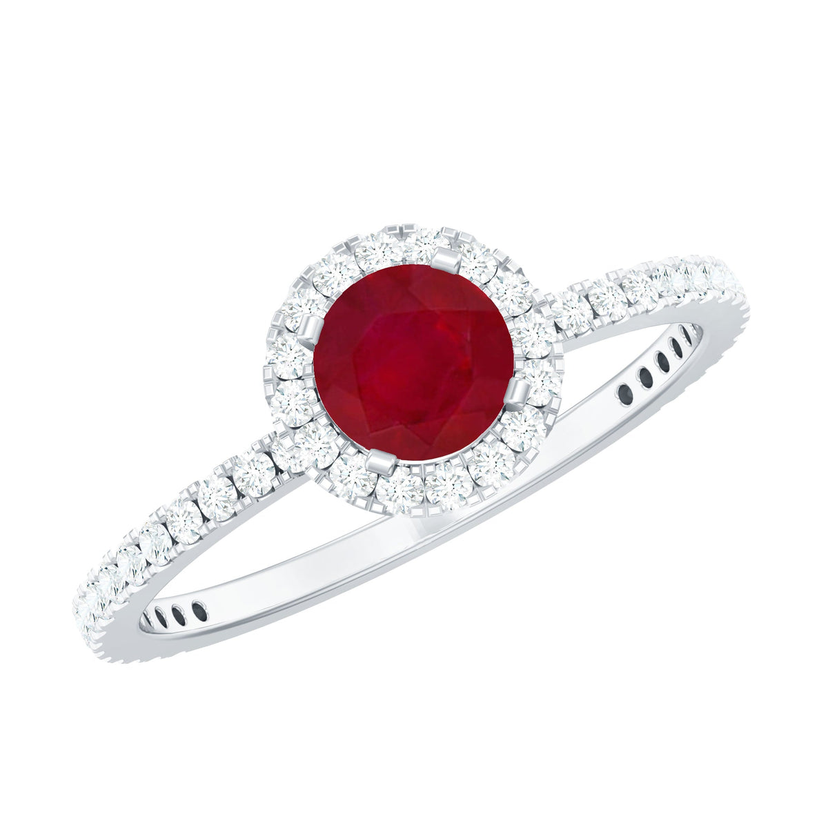 Minimal 0.6 Carat Ruby Engagement Ring with Diamond Halo