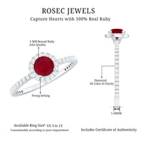 Minimal 0.6 Carat Ruby Engagement Ring with Diamond Halo