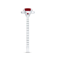 Minimal 0.6 Carat Ruby Engagement Ring with Diamond Halo