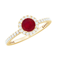 Minimal 0.6 Carat Ruby Engagement Ring with Diamond Halo