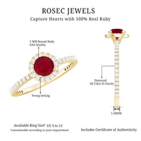 Minimal 0.6 Carat Ruby Engagement Ring with Diamond Halo